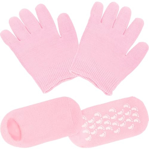JOINPAYA 3pc Moisturizing Gel Spa Set for Hand and Foot Care Pink Gel Gloves ×2 Pairs ×1 Pair Hydrating Lotion-infused Socks and Gloves for Dry, Cracked Skin Overnight Treatment