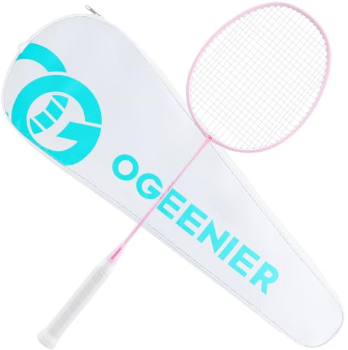 OGEENIER 3U Badminton Racket with Bag&Grip | Grip Size 3 1/4, Pre-Strung, Lightweight Aluminum Frame, Carbon-Fiber Shaft, Bigger Sweet Spot, Beginner Set for Adult