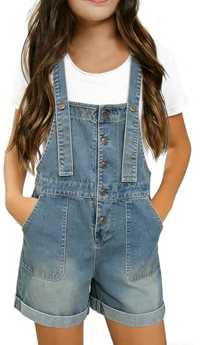 Kurze Latzhose Jeans,Mädchen Overall Sommer,Baggy Jean Jumpsuit mit Taschen,Verstellbare SchulterträGer,Klamotten Teenager Mädchen Trend Set für Aktivitäten zu Hause oder am Strand.