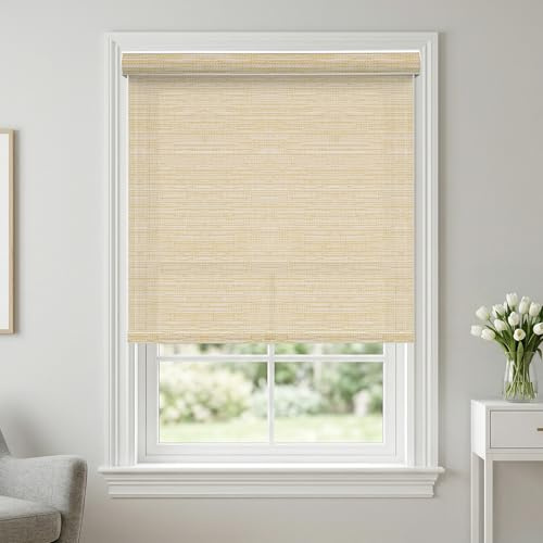 ODIJOO Light Filtering Free-Stop Roller Shades, Indoor Window Blinds with Spring System, Soft Light Diffusing Privacy Protection, Thermal Insulated UV Protection Fabric for Home,Beige 12