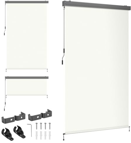Monucep Toldo vertical exterior 140 x 250 cm (ancho x alto), toldo vertical de poliéster de 280 g/m² con manivela, protección solar, para exteriores, resistente a la intemperie, para terraza, balcón