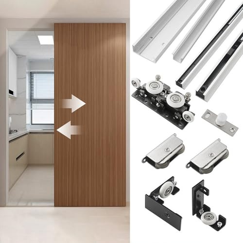 500 800 1000 mm Invisible Trackless Sliding Door System, Cuttable Ghost Door Track Hardware Kit Soft Close, Top Mount Pocket Door Rail with Roller(1080mm (42.5))