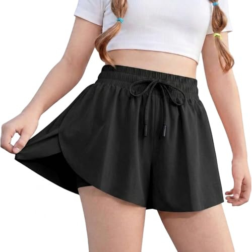 srclo Girls 2 in 1 Sports Shorts with Pockets,Quick Dry Running Gym Shorts for Kids Age 6-13,Breathable Butterfly Tennis Shorts for PE Lessons,Dance,Gymnastics