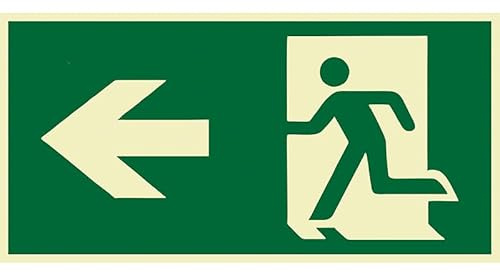 Señal de salida de emergencia luminosa, 300 x 150 mm, señal de salida de emergencia de alta calidad, flecha izquierda, PVC para rescate, señales profesionales de salida de emergencia para empresas