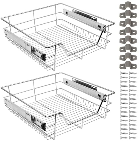 Monucep Teleskopschublade 2er Set 50cm Küchenschublade aus Metall | Schrankauszug mit Vollauszug und Doppelschienensystem, 20kg Tragfähigkeit für Küchenschrank, Bad und Waschraum