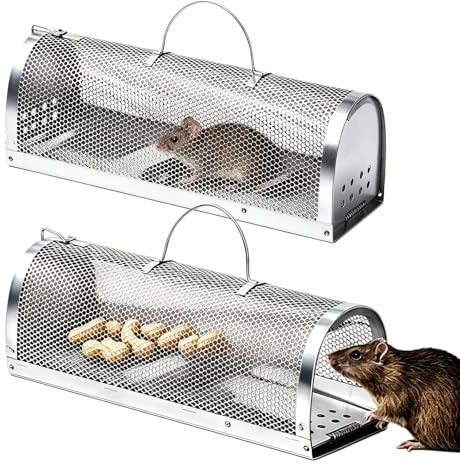Mausefalle Lebend, Rattenfalle Lebendfalle für Maus, 2 Pack Mäusefalle Hochsensitive Maus & Ratte Käfigfalle für Innen & Außen, Wiederverwendbare Tierfreundliche Mäusefalle