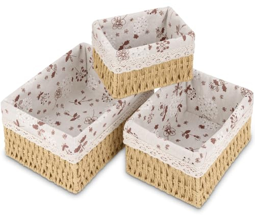 NXPZ 3 Cestas Tejidas de Almacenamiento, Cesta de Almacenamiento de Juguetes, Cesta de baño Cambiador Trenzado, con Forro Desmontable para el Hogar, la Oficina, el Baño y el Dormitorio (Beige, L+M+S)