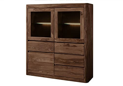 MASSIVMOEBEL24.DE Toronto Highboard Sheesham/Palisander - Verschiedene Größen und Farben, Farbe:Dunkelbraun gebeizt, Größe:128x40x145 cm (BxTxH)