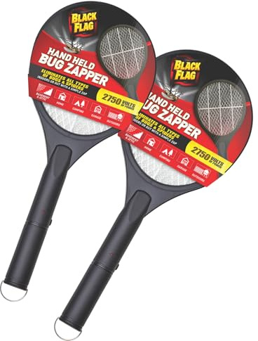 Black Flag 2-Pack Electric Bug Zapper Rackets – Mosquito & Fly Swatter, Battery Operated (Black)
