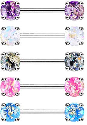 beyoutifulthings Brustwarzen-Piercing Lava Glitzer Stein Set Brust-Piercing Nippel-Piercing Chirurgenstahl Silber Stabdicke 1,6mm Länge 14mm