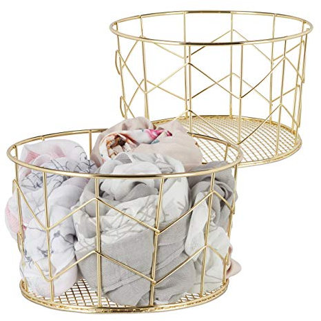 Relaxdays 3 x Drahtkorb, rund, Vintage Design, Aufbewahrung, Kleidung, Accessoires, Deko Korb, Metall, HxD: 12,5 x 22 cm, Gold