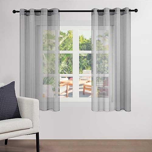 Topfinel Cortinas Cortas para Ventanas Visillos Translucidas Gris Cortina Corta para Ventana Y Cocinas Visillos De Dormitorios Infantil Salon 140x145cm