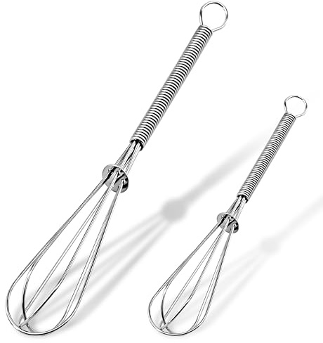 Anaeat Mini batidores de alambre, juego de 2 batidores portátiles de acero inoxidable para cocina y batidor de huevos con alambre grueso, globo pequeño y resistente para cocinar, mezclar, batir y