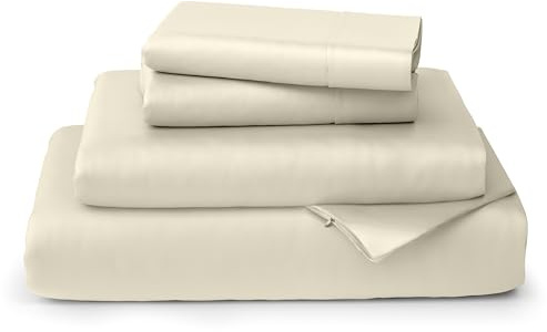Cosy House Collection Luxury Bamboo Sheets - 4 Piece Bedding Set - Bamboo Viscose Blend - Soft, Breathable, Deep Pocket - 1 Duvet Cover, 1 Fitted Sheet, 2 Pillow Cases - Super King, Cream