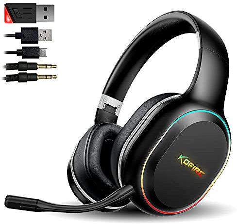 SLuB Cuffie da Gioco Cuffie da Gioco Wireless Connessione Cablata/Wireless da 3,5 mm Effetto Vibrazione di Gioco Microfono Staccabile HD Luci Ambientali a Colori per PC, PS4, PS5 （Nero）