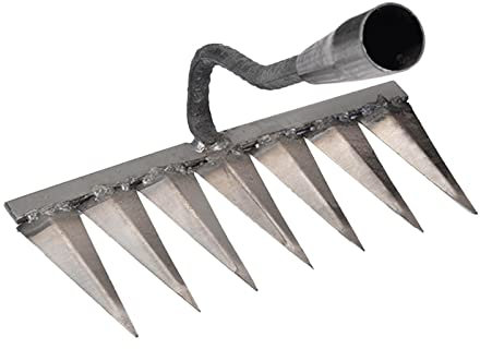 F Fityle Traditional Gardening Swoe Hoe Cutting Grass Puller Grasping Raking Loosening Artifact Harrow Lawn Leveling Rake, 7 Tooth
