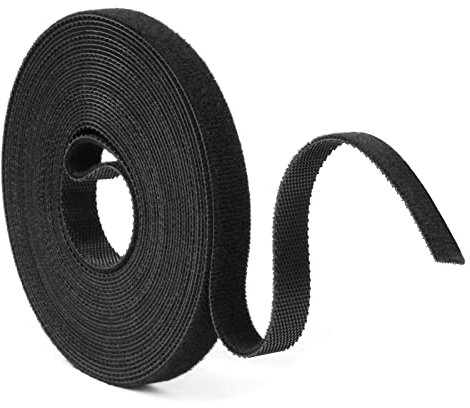 URAQT Fastening Tape Hook and Loop Cable Ties, 10mm x 5m Reusable Self Adhesive Cable Ties Straps for Cable Management, Cord Organizer Straps, Black (5m)