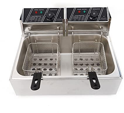 Friteuses 12 l 2500 W pour frites poulet restaurant maison cuisine en acier inoxydable zones froides double friteuse électrique commerciale friteuse à puce avec 2 paniers et couvercles