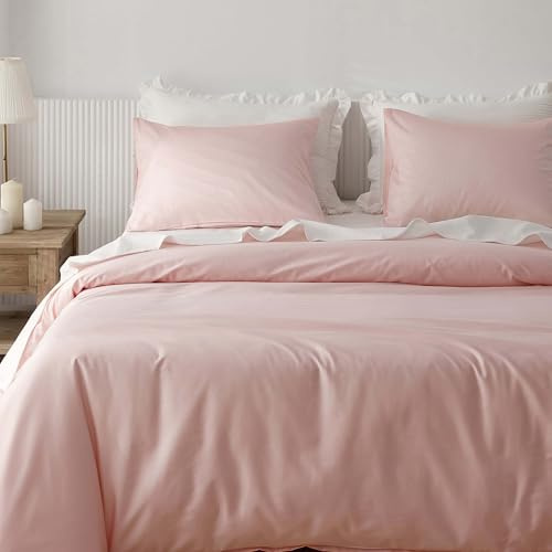HeimenAogo Egyptian Cotton Duvet Cover Twin/Twin XL Sateen Weave, Silky Soft and Breathable Bedding Set with Zipper Closure, Long Staple Cotton Bed Linen 2Pcs, Cherry Blossoms Pink