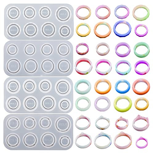 Bekecidi 4 Stück Harz Ringe Epoxidharz Formen Runde Form Silikonformen für Harzguss Schmuckherstellung Set, Silikon-Anhänger-Form für DIY Handwerk Hochzeit Geburtstag Geschenke