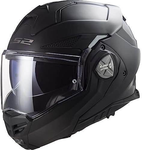 LS2 FF901 ADVANT X Flip-Up Modular Motorcycle ECE22.06 Certified Convertible Dual Visor Fibreglass Helmet with Tinted Visor - MATT BLACK