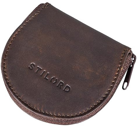 STILORD 'Benji' Mini Geldbörse aus Leder Wiener Schachtel Vintage Hochwertige Münzbörse Schüttelbörse Schlüsselorganizer Münzetui aus Echtleder, Farbe:Cognac - Dunkelbraun