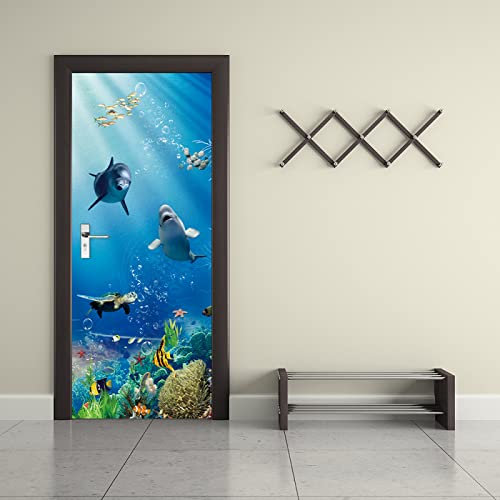Türtapete Selbstklebend Tier Schildkröte Türposter Türaufkleber Wasserdicht Abnehmbare Vinyl türfolie Fototapete diy Wandbild Wohnzimmer Schlafzimmer Kinderzimmer Badezimmer B85 x H205cm