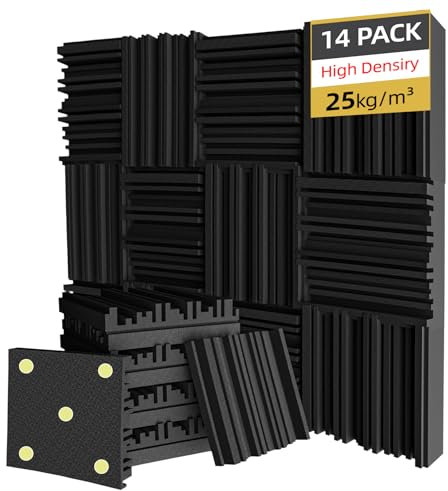 Temgcuam 14 panneaux de mousse absorbante acoustique, panneau d'absorption acoustique ignifuge en mousse antibruit pour studio d'enregistrement, bureau, podcast 30,5 x 30,5 x 5,1 cm (noir)