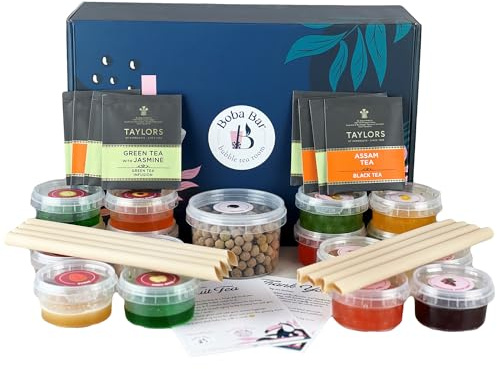 BOBA BAR Fruit Fantasy Fruit Bubble Tea Kit (Serves 8 x 500 Ml Drinks) Flavours, Popping Boba & Jelly Toppings | Vegan & Gluten-Free | Tapioca Pearls & Green Tea Bags.