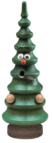 SAICO Räuchermann UDO Weihnachtsbaum 6,3 x 17,5 x 6,3 cm - Handgefertigtes Holzräucherwerk inkl. 5 Räucherkerzen - Erzgebirgische Handarbeit - Humorvolle Weihnachtsdekoration Made in Germany