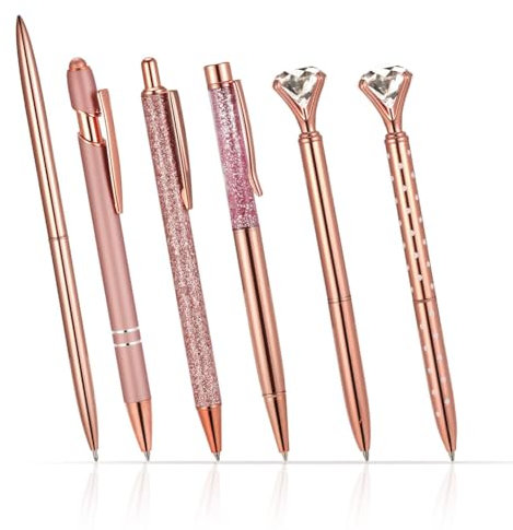 Stylo À Bille En Métal, Stylo À Bille Brillant, 6 Pièces Stylo À Bille Rose Or Encre, Stylo En Cristal de Diamant, Stylos À Bille Pour Femme, Stylos À Bille En Or Rose, Stylo À Bille Rose(Rose)