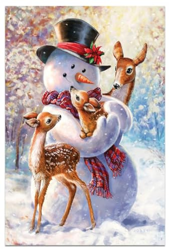 Weihnachtliche Wandkunst, Froher Schneemann, Sika-Hirsch, Elch, Rentier, Leinwanddruck, Winterschnee, Landschaft, Malposter für Wohnzimmer, Zuhause, Kinder, Neujahrsgeschenk, 40,6 x 61 cm, ungerahmt