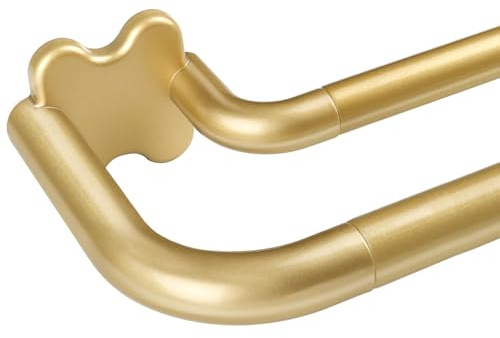 USFOOK Gold Double Curtain Pole 80 to 150 cm, 19 mm Blackout Curtain Poles for Eyelet Curtains, Double Layered Curtain Pole with Curved Ends