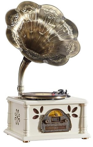 Tourne-Disque Vinyle rétro Gramophone, Platine phonographe Vintage Bluetooth, Radio FM USB nostalgique for la décoration du Salon, Trois Vitesses avec Haut-parleurs stéréo, avec télécommande