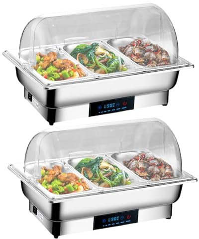 CYTBEK 9L Chafing Dish Buffet Set of 2, 600W Banquet Stainless Steel Chafing Dishes with Temperature Control, Rectangular Food Warmers Buffet Server for Parties, Buffets, Caterings, Banquets