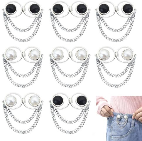 EUPSIIU 8 Stücke Jeans Knöpfen Stifte, Hose enger Machen Clip, Verstellbaren Stifte Taillenschnallen, Abnehmbaren Perlen Stifte, Lächelndes Gesicht Stifte Ohne Nähen Taille Straffy (Weiß, Schwarz)