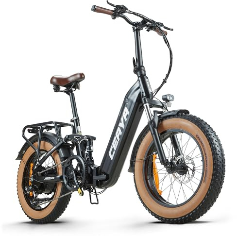 CEAYA Vélo Électrique Pliable A20 Vélos Électrique 20 x 4 Fat E-Bike Urbain pour Adulte VTT Électrique Batterie 20Ah,Charge Max. 180KG,7 Vitesses,Suspension Complète (EBIKE A20 & porte-bagages avant)