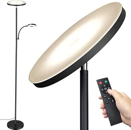 LED Uplighter Floor Lamp, Upgraded 42W 4200LM Dimmable Floor Standing Lamp with Remote & Touch Control, 1min Installation, Standard Reading Lamps Living Room Modern for Bedroom,office,babyroom(Black)