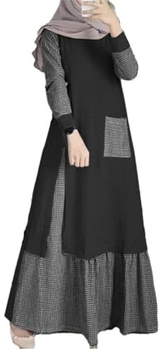 DOTBUY-SHOP Muslimisches Kleid Damen Ohne Hijab Muslim Sommerkleid Polyester Lange Robe Naher Osten Dubai Türkei Arab Islamischer Ramadan Gebetskleidung Abaya für Frauen S-5XL