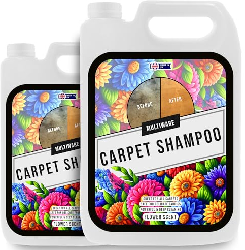 MultiWare Carpet Cleaner Shampoo Flower Scent 5L | Carpet Shampoo for Machines | Carpet Cleaner Solution | Safe for ALL Machines | Pet Friendly Formula | Removes Pet Odours and All Stains | 2 Bottles