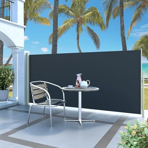 ZEYUAN Ausziehbare Seitenmarkise, Windschutz, Seitenmarkise, Sichtschutz Ausziehbar, Seitenwandmarkiese, 140x300 cm Schwarz