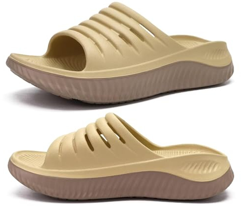 KuaiLu Sandalias de recuperación para mujer con cómodo soporte para fascitis plantar, ortopédicas con puntera abierta, cojín grueso que reduce el estrés en los pies, articulaciones y espalda después