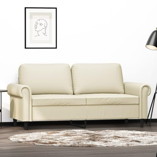 Willood 2-Sitzer-Sofa Loungesofa Couch mit Armlehnen Rückenkissen, Wohnzimmersofa Designsofa Metallgestell, Sitzmöbel Zweisitze,Multi-Sofa, Creme 140 cm Kunstleder