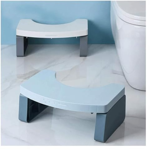 Stufen Stuhl Hockhocker, Toilettenhocker aus Kunststoff, zusammenklappbar, Hockhocker mit auswechselbarer Gewürzbox, höhenverstellbarer Trittsitz for die Toilette im Badezimmer zu Hause(Blue)