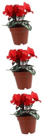 BCOATH 3st Topfpflanze Künstliche Blumenverzierung Mini- Simulation Pflanzenbonsai Seidenrosen Mini-künstliche Blumen Tischdekoration Regaldekor Anlage Rot Töpfe Sind Aus Plastik