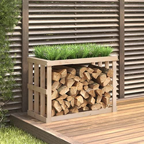LVHUIDEH Kaminholzregal aus Holz, Lamellendesign Aussen Brennholz-Lagerschuppen, Feuerholz Unterstand, Außen Brennholzregal, Firewood Rack, 108 x 52 x 74 cm