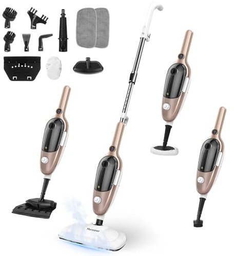 Mxnsewr Trapeador de vapor todo en uno, limpiador de vapor de mano multifunción y vaporizador de piso, adecuado para madera dura, azulejos, paños, muebles y más, con vapor y altura ajustables, tanque