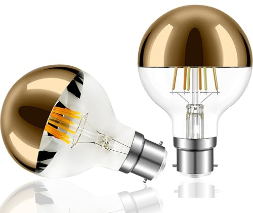 Vanpus 6W B22 LED Decorative Bulb - Flicker-Free, Warm White Light (2700K), Handcrafted Semi-Electroplated Gold Top, CRI > 90, Dimmable, Diameter 8cm (2-Pack)
