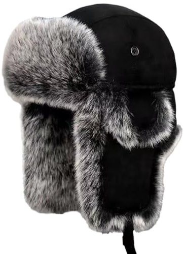 YEKEYI Cappello Trapper Invernale Russo da Uomo e da Donna Cappello in Pelliccia con Pelliccia Sintetica di Coniglio Cappello Aviatore con Paraorecchie Antivento, 03-Nero., Taglia unica