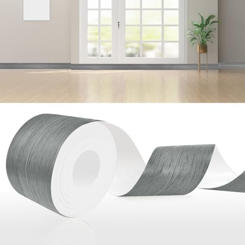 DIKARIYA Plinthe Souple Autoadhésive, 30x30mm 6m Bois Gris Plinthe PVC Adhesive Cuisine, Plinthe PVC Souple Convient pour Cuisine et Salle de Bain, Flexible Ruban Autocollante d'étanchéité en PVC